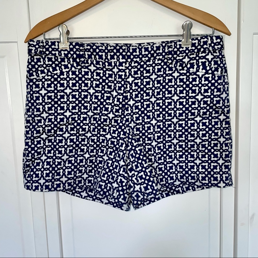 Laundry By Shelli Segal Shorts Pattern Navy Blue White Stretch Vacation Summer